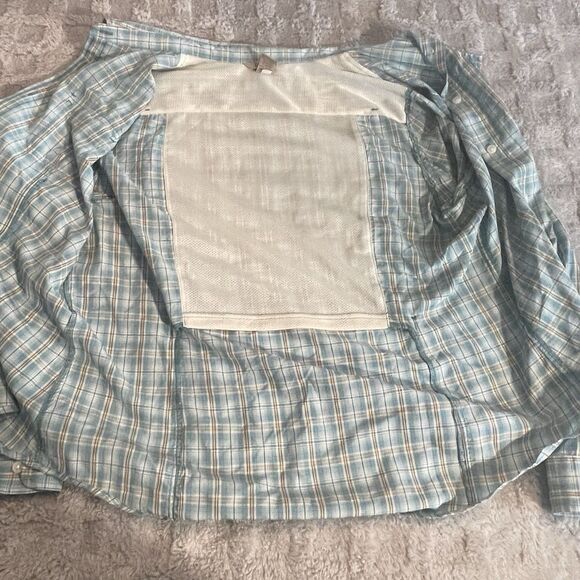 Mens Duluth Trading Co Nylon Blend Vented Hiking Shirt Aqua Plaid Size Large - Picture 15 of 16